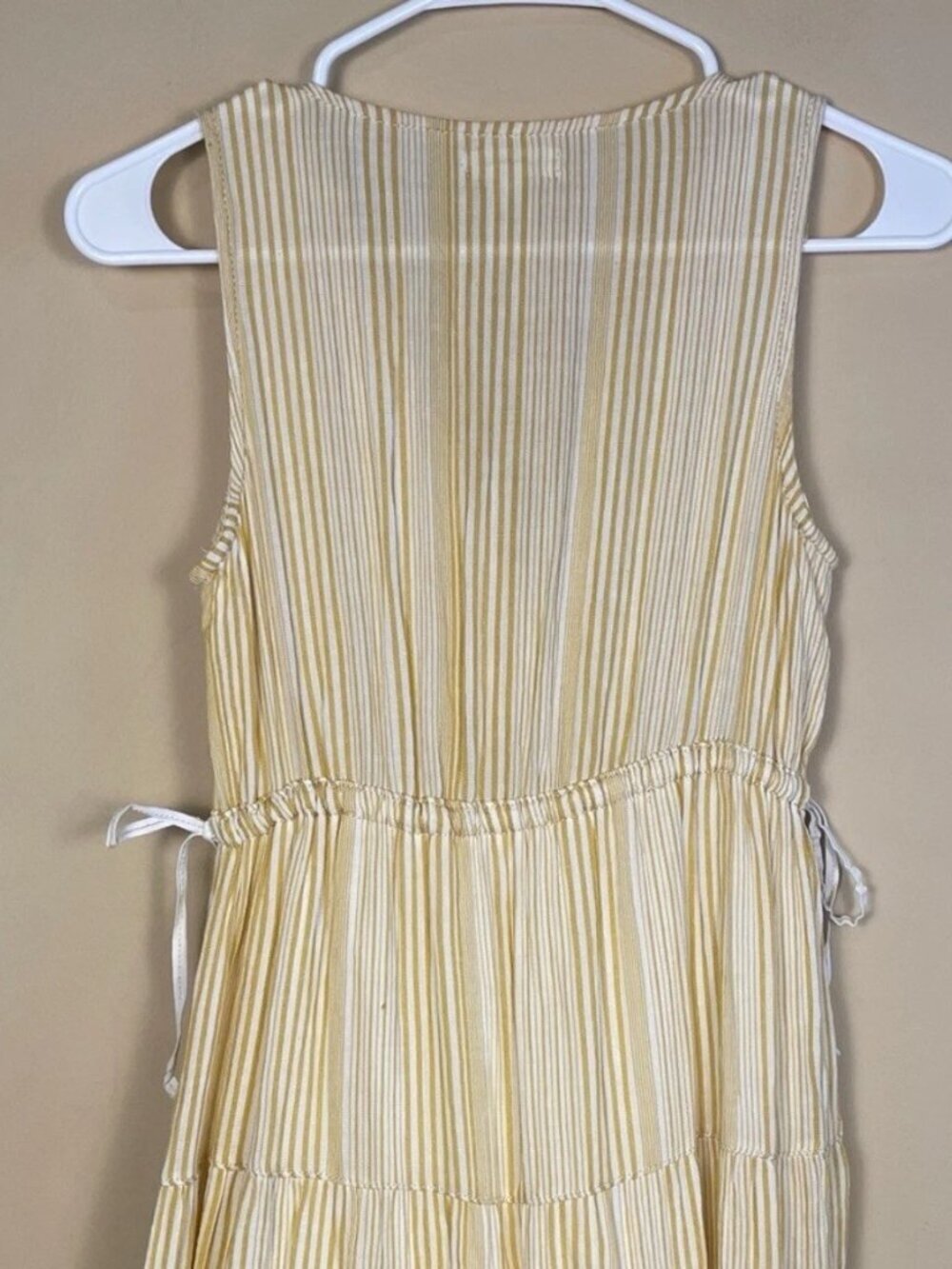 Max Studio Women’s Striped Yellow White Side Ties Tiered Tank Maxi Midi Dress - Picture 5 of 8